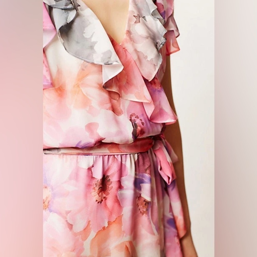 Anthropologie HD in Paris Easel Flora Ruffle Maxi Dress Size 6 Floral Watercolor - Picture 4 of 10